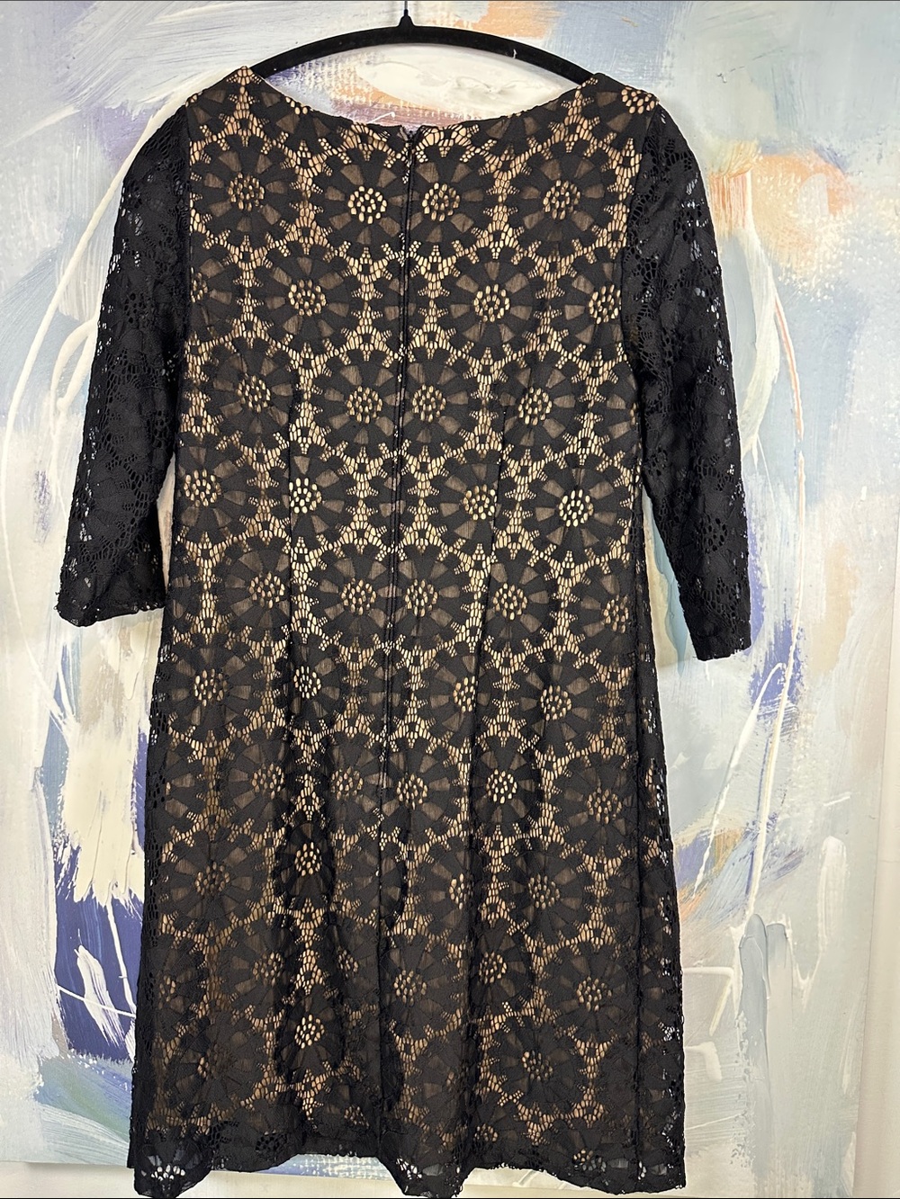 Jessica Howard Black Lace Overlay Dress 10P Petite Long Sleeve Cocktail Partt - Picture 5 of 9